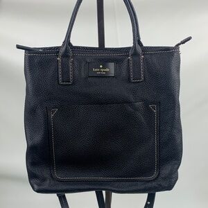 Kate Spade Black Pebbled Leather Backpack Bag Adjustable straps Pockets Retro